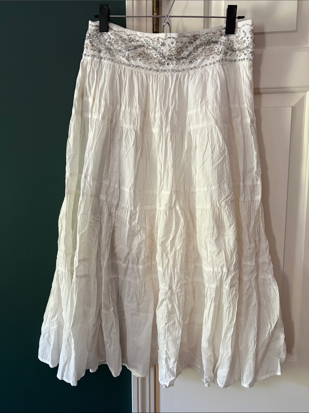 Vintage Old Navy White Maxi Skirt with Beaded Waist